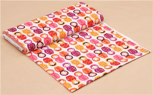 white fabric with matryoshkas pink purple orange Robert Kaufman 3