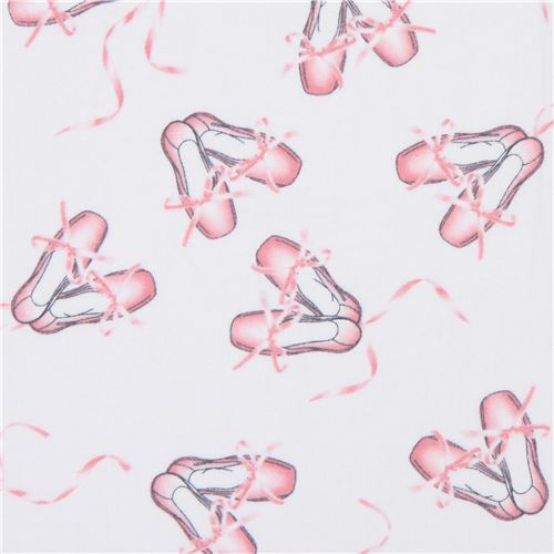 Tela blanca con zapatillas de ballet rosas bailarina de Timeless Treasures Tela