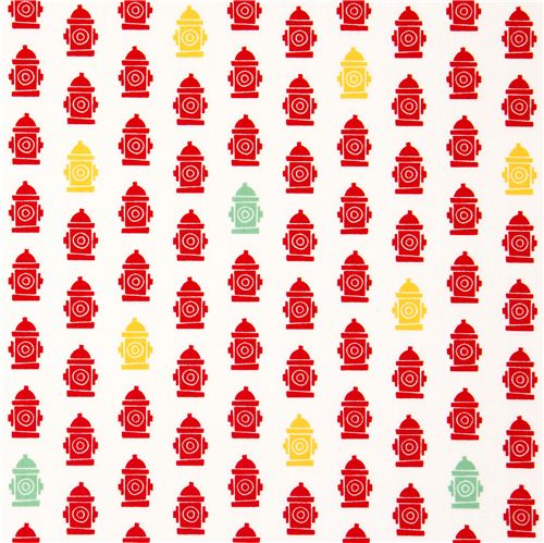 white fabric with red hydrants de Robert Kaufman 2
