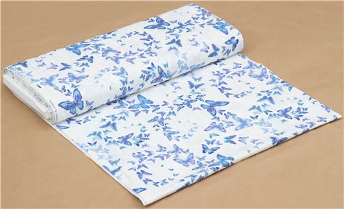 white fabric with silver metallic blue butterfly fabric by Timeless Treasures  3