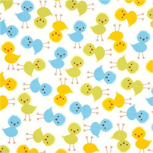 white fabric with yellow and green chicks par Robert Kaufman 2
