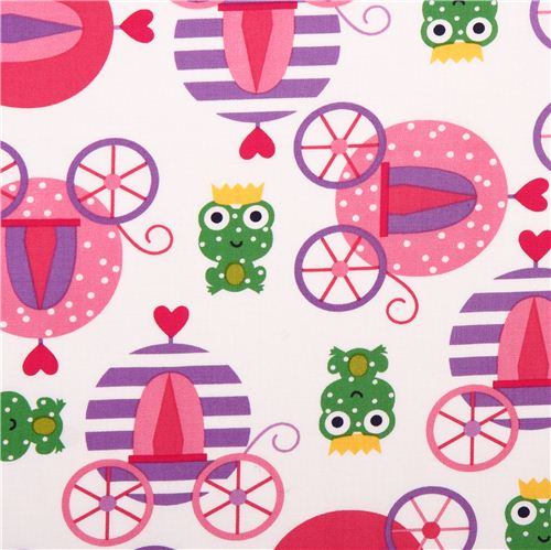 white fairy tale frog prince carriage fabric par Robert Kaufman USA 1