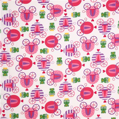 white fairy tale frog prince carriage fabric par Robert Kaufman USA 2