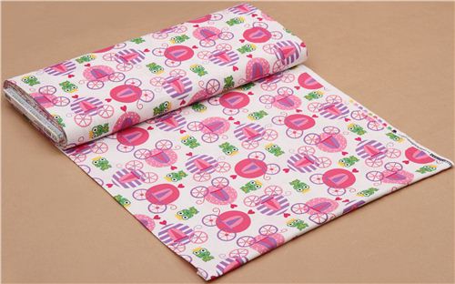 white fairy tale frog prince carriage fabric par Robert Kaufman USA 3