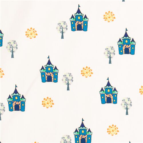 weies Mrchenlabyrinth mit geometrischem Sonnenbaum und Schloss Stoff