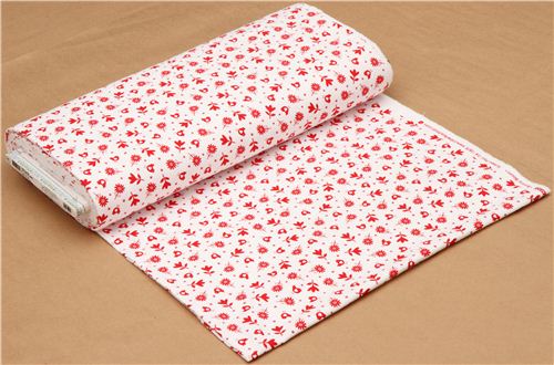 wei�er Flanellstoff rote V�gel & Blumen Robert Kaufman 3