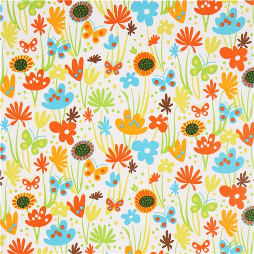 white flower and butterfly fabric par Robert Kaufman 2