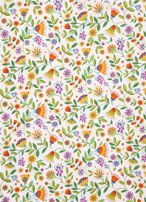 white flower and leaf fabric Folk Floral Jewel Michael Miller USA 3