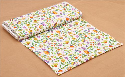 white flower and leaf fabric Folk Floral Jewel Michael Miller USA 4