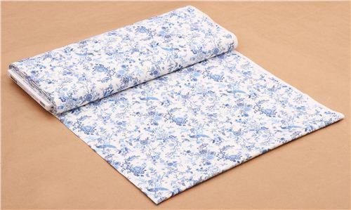 white flower bird fabric 'Oriental Blue' by Andover USA 3
