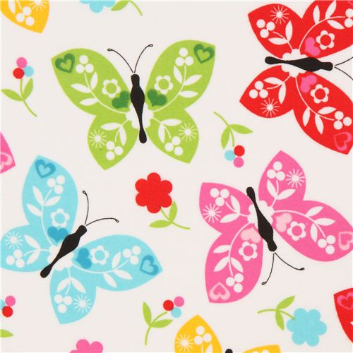 white flower butterfly flannel fabric by Robert Kaufman Fabric