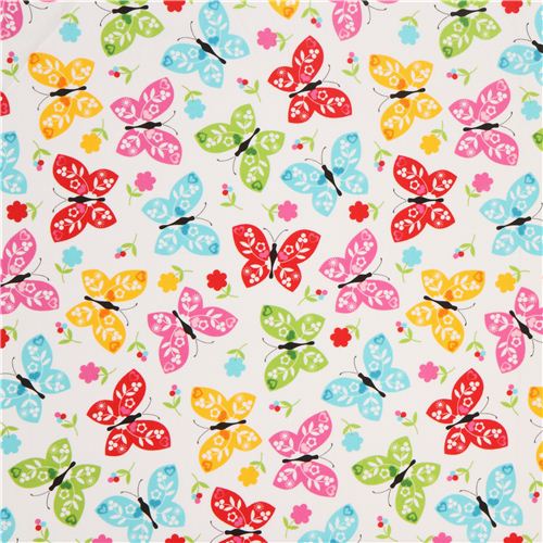 white flower butterfly flannel fabric by Robert Kaufman 2