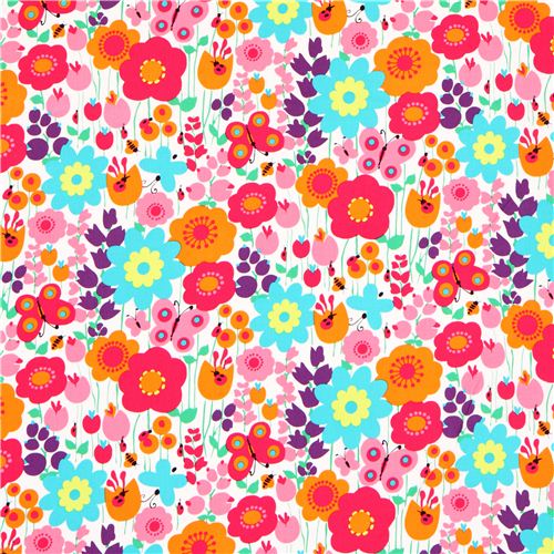 white flower meadow fabric by Michael Miller Meadow Meet Up 2