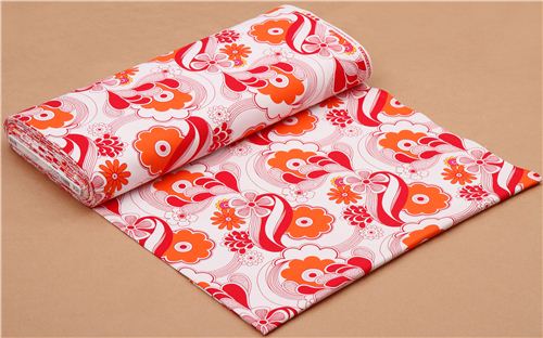 white flower wave canvas fabric Robert Kaufman red-orange USA 3