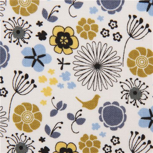 white flowers and birds fabric by Michael Miller 1
