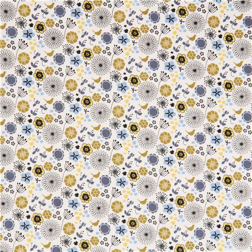 white flowers and birds fabric by Michael Miller 2