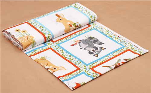 white forest animal panel fabric 'Forest Fellows' by Robert Kaufman USA 3