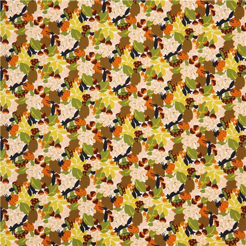 Resto de (41 x 110 cm) - Tela animal bosque blanca hoja bellota hongo zorro de Jap�n 2