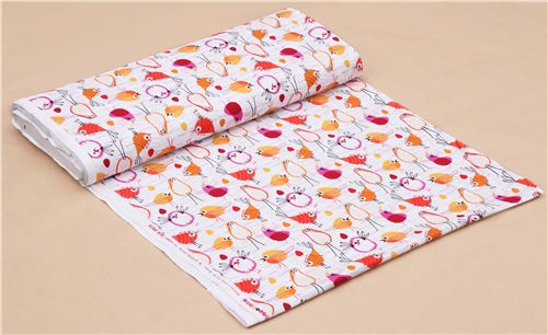 Resto de 44 cm - Tela blanca gracioso p�jaro coral naranja amarillo animal de Michael Miller 3