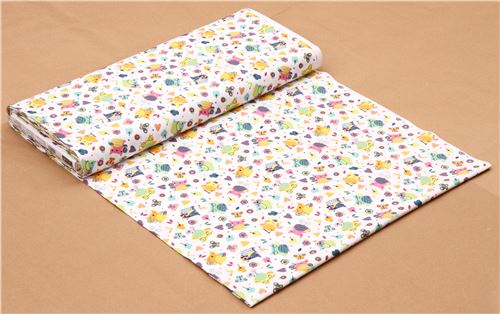 white funny owl bird butterfly heart tree fabric by Timeless Treasures  3