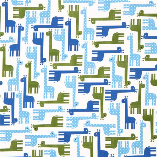 wei�er Giraffe Tier Stoff blau-gr�n Robert Kaufman 2