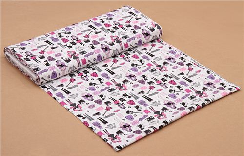 white glitter Gothic Girl teens music skulls fabric by Timeless Treasures 4