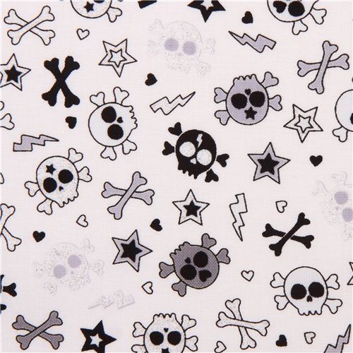 weißer Glitzer Skulls Totenkopf Stern Stoff von Timeless Treasures  Stoff