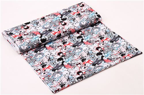 white-grey Japanese warrior anime fabric manga fabric - Asia Fabric ...