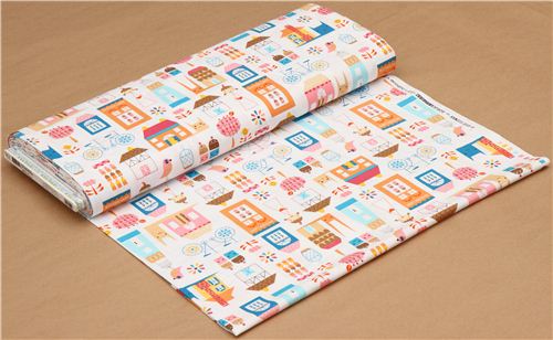 white houses bird snail fabric Robert Kaufman orange 3