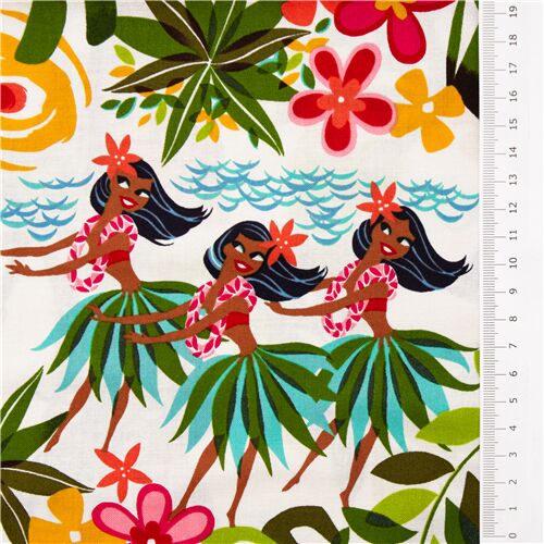 Leis Luaus and Alohas Hawaiian Hula Girls Fabric by Alexander