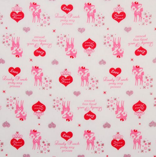 white kawaii Bambi fabric with glitter from Japan 2