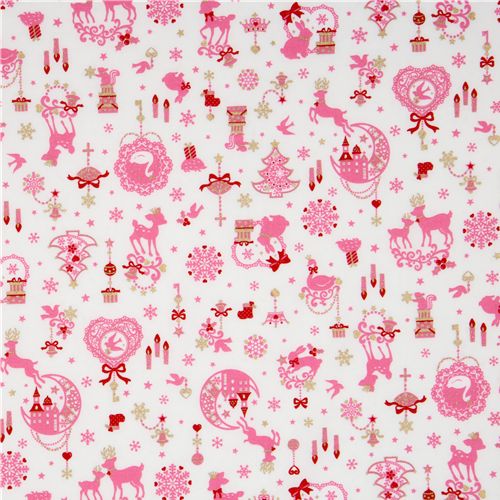 white kawaii Christmas fabric Bambi bunny glitter Japan 2