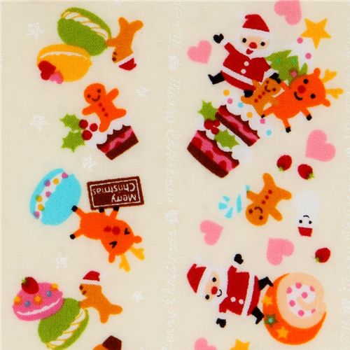 white kawaii Christmas fabric Santa Claus macaroons 1