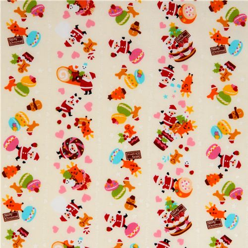 white kawaii Christmas fabric Santa Claus macaroons 2