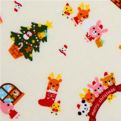 white kawaii Christmas fabric panda Santa Claus Fabric by Cosmo - modes4u