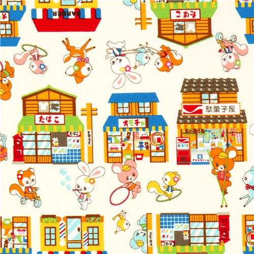 white kawaii animal fabric shopping by Cosmo from Japan Fabric