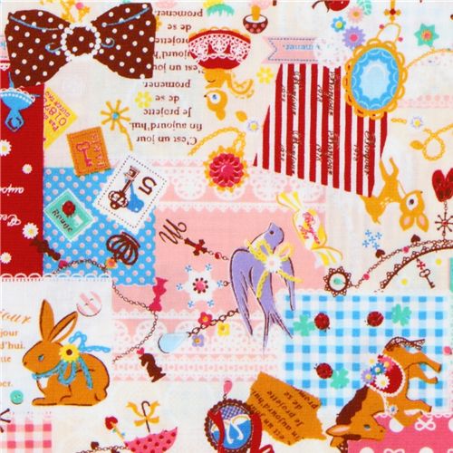 white kawaii fabric France animals sweets Japan 1