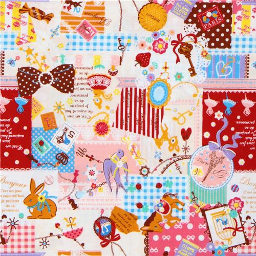 white kawaii fabric France animals sweets Japan 2