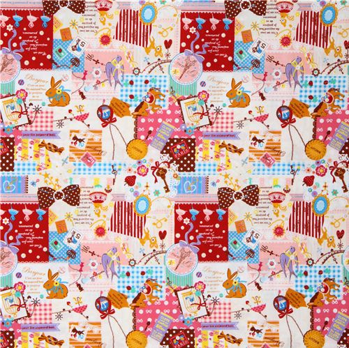 white kawaii fabric France animals sweets Japan 3