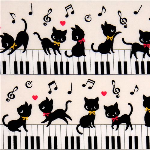 white kawaii fabric black kitty piano Japan 1