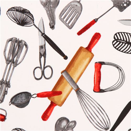 white kitchen accessories fabric Robert Kaufman rolling pin Fabric by