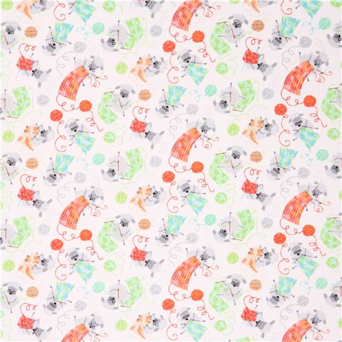 white knitting sheep balls of yarn Timeless Treasures fabric USA 2