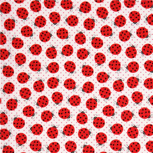 white ladybird and dots fabric par Robert Kaufman 2