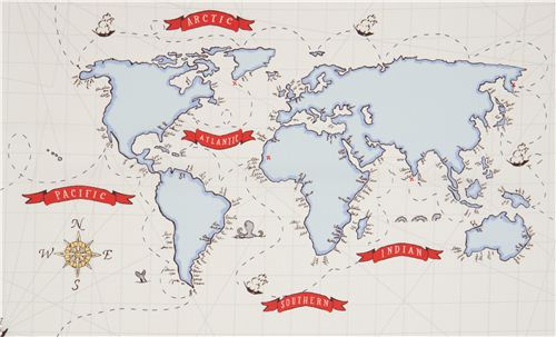 white maritime nautical map fabric by Michael Miller  2