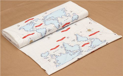 white maritime nautical map fabric by Michael Miller  4