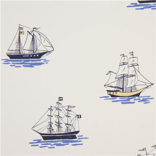 white maritime sailing ship fabric Michael Miller Fabric