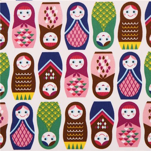 white matryoshka oxford fabric by Kokka from Japan modeS4u