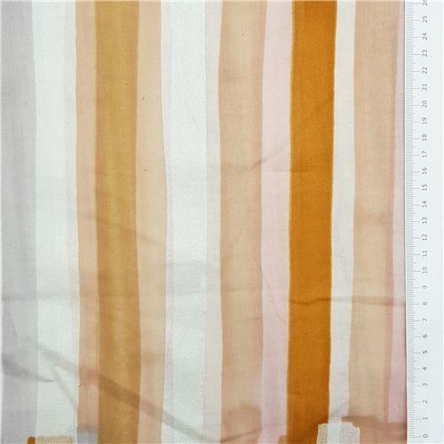 Fat Quarter (50 x 53 cm) - Tissu nani iro double gaze Kokka avec des rayures marron 2