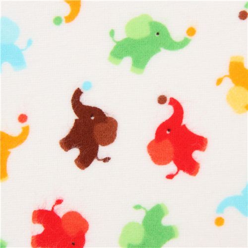 white mini elephant animal flannel fabric Timeless Treasures 1