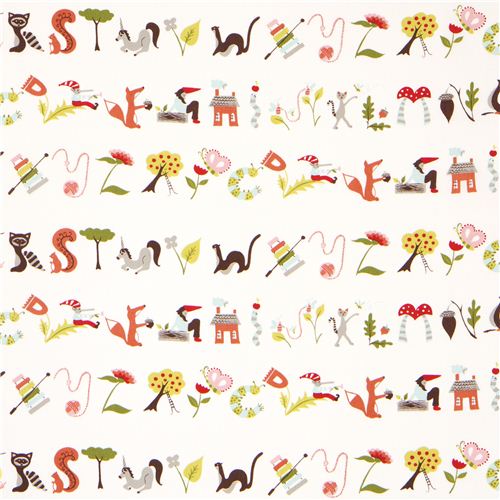 white monaluna organic fabric with alphabet fox racoon owl 2